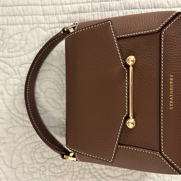 STRATHBERRY Mosaic Nano Leather Top-Handle Handbag Crossbody in Chocolate Brown - Picture 2 of 16